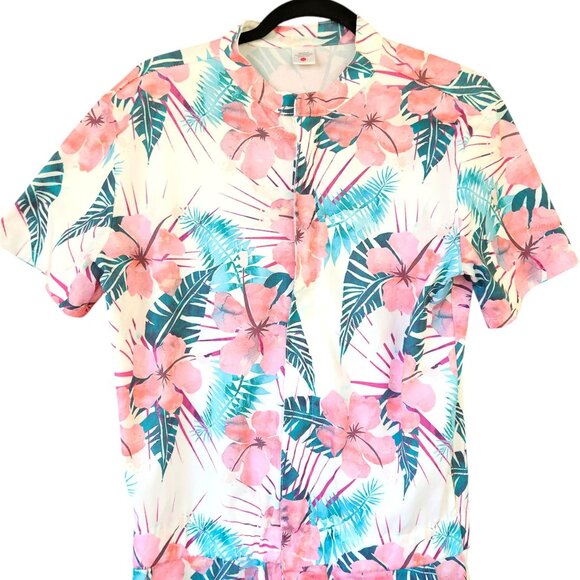 Men's Short Sleeve 3D Graphic Romper Tropical Floral Print Zip Front  Sz. Medium - Picture 5 of 10